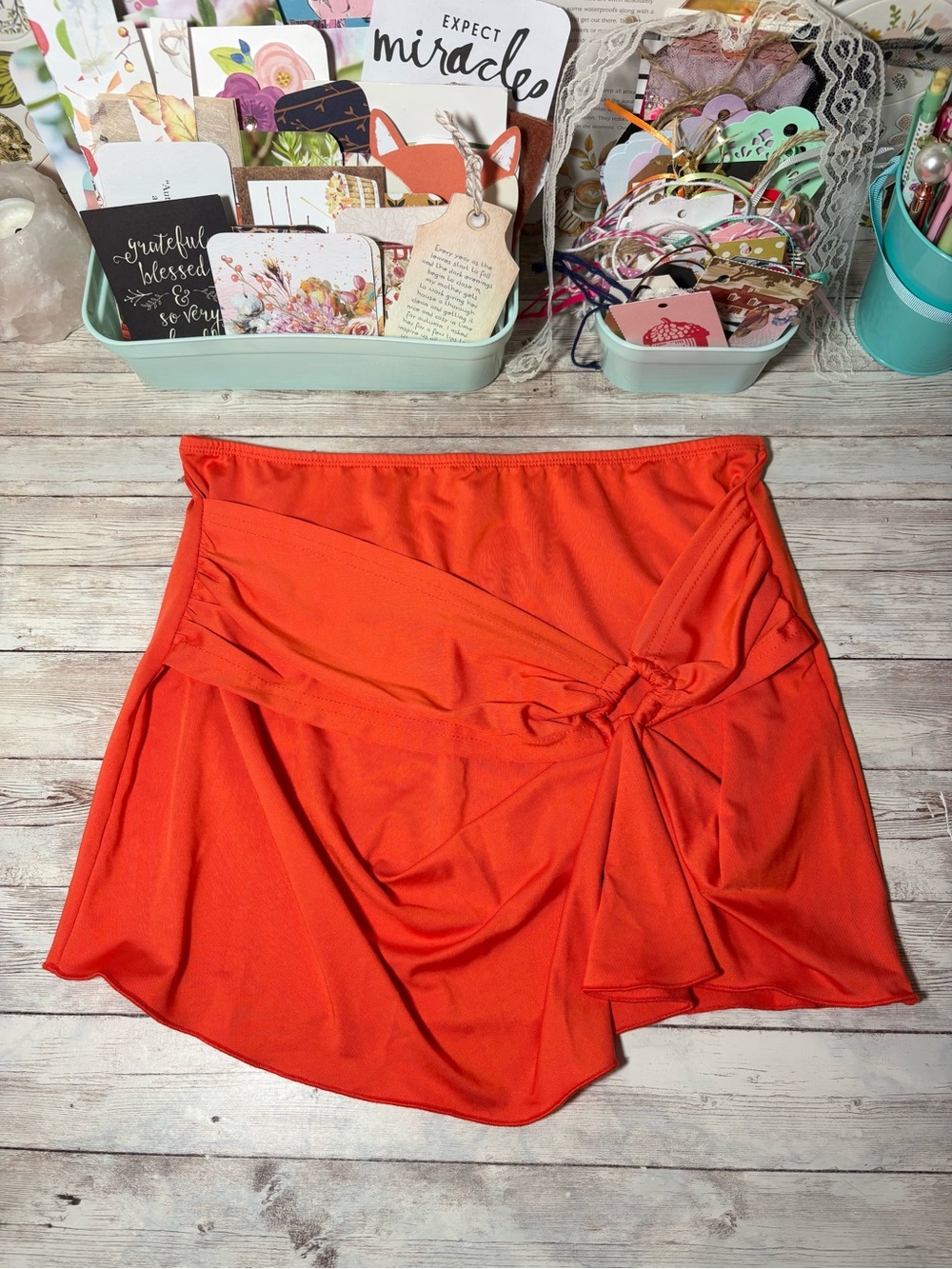 Bright Orange Faux Front Wrap Mini Skirt Women’s Size XS Fall Autumn Party Retro